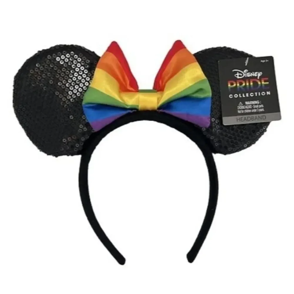 NWT Disney Pride Rainbow Bow Black Sequin Minnie Mouse Ears Headband LGBTQ+